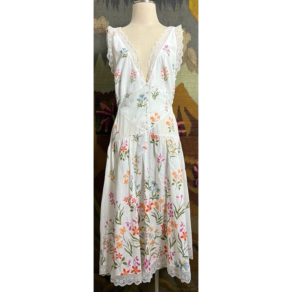 Anthropologie Floral Open Back Midi Dress XL